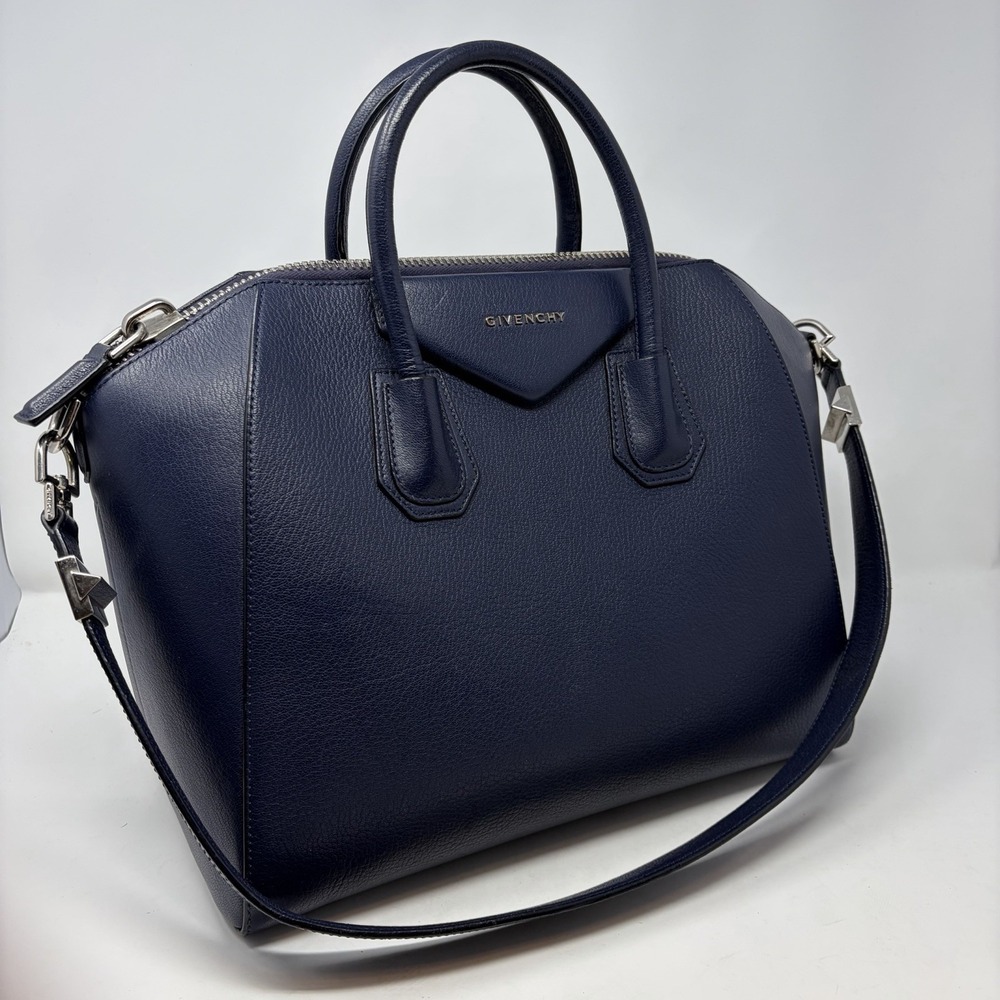 Givenchy Antigona Silver Hardware Shoulder Bag Medium Blue Leather